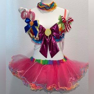 2pc Candy themed rainbow tutu outfit
